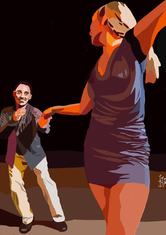 Dibuix digital titulat “Lindy Hop Albert”, de la col·lecció Escenes. Juliol 2019. Eugènia Carrasco, escriptora i dubixant. Dibuixos personalizats i llibres